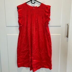 Umgee‎ USA Red Smocked Flutter Sleeve Textured Dress Size L Animal Print